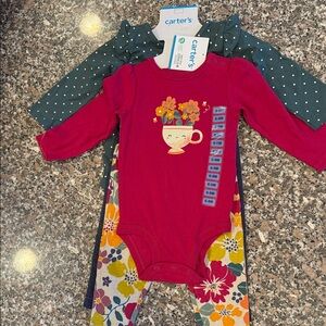 Carter's Red and Green Floral Bodysuit Set